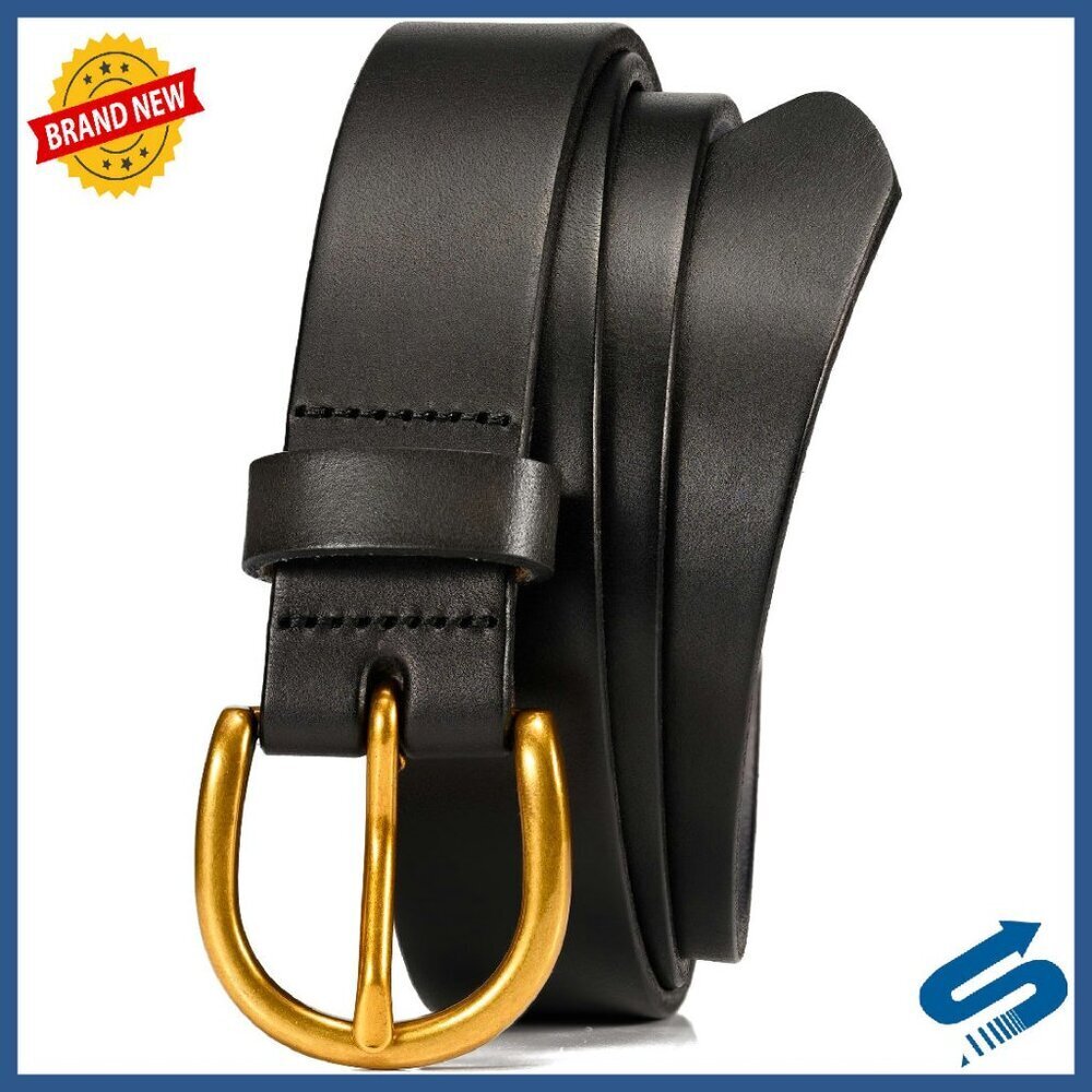 Women's 1.1" Italian Full Grain Leather Belt Gold Buckle Casual Dress
